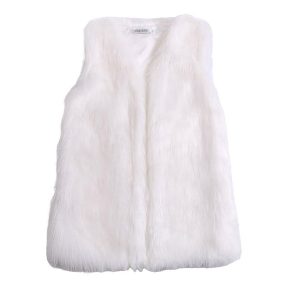 YDFCWXW Women's Fur Vest Coat Sleeveless Jacket White, S