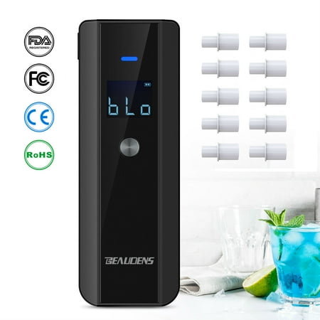 Led Alcohol Breath Tester - BEAUDENS Breathalyzer Professional Alcohool Breath Tester with Accurate and Fast Results, Simple Operation, 4 Conversion Units, Alarm Sound and 10 Mouthpieces
