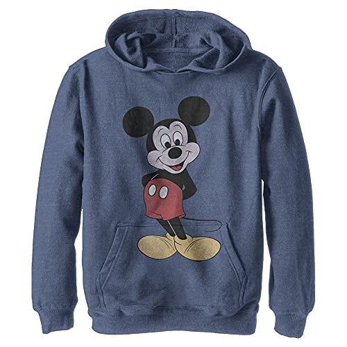 Characters 80s Mickey Boy's Hooded Pullover Fleece, Navy Blue Heather, Medium
