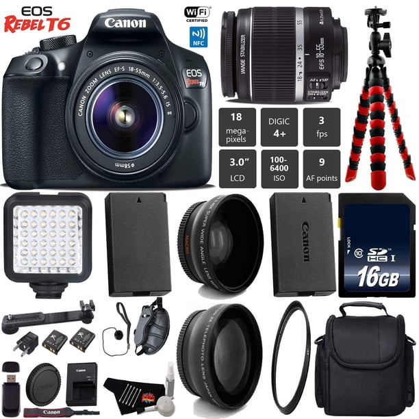 Cámara Canon EOS Rebel DSLR 18-55 mm is II Lente + LED + UV FLD CPL Kit de filtro + Lente gran angular y teleobjetivo + Estuche para cámara + Trípode + Lector de tarjetas - Modelo internacional