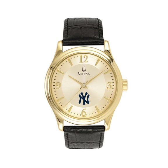 Men's Bulova Gold New York Yankees Leather Strap Watch
