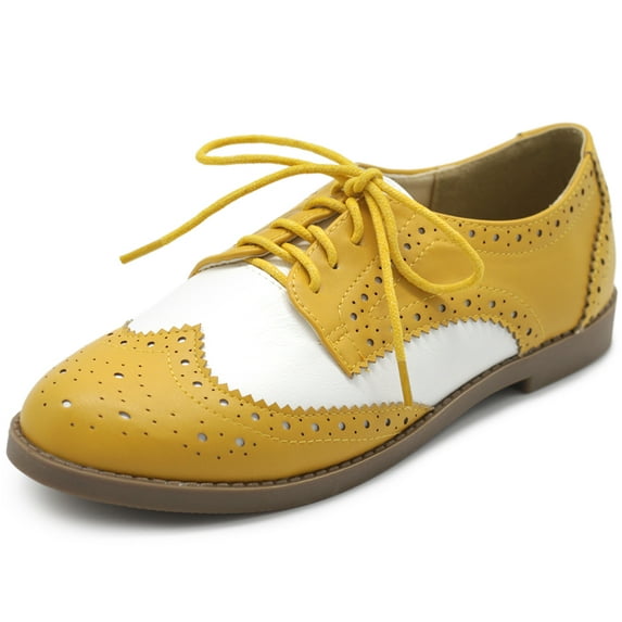 Ollio Women's Flat Shoes Wingtip Lace Up Two Tone Oxfords M2913