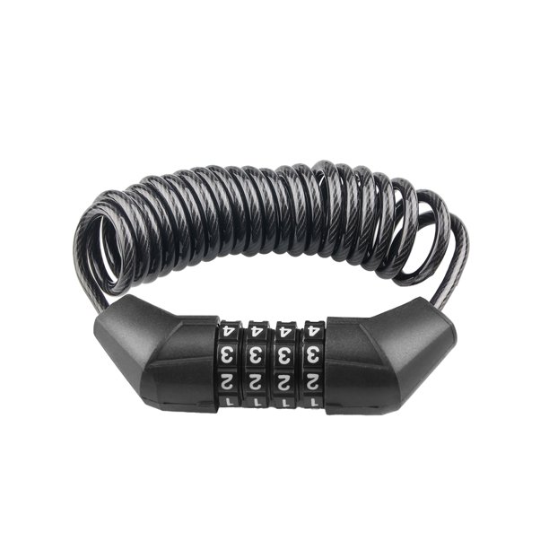 Combinación De Código De 4 Dígitos Candado De Contraseña De Bicicleta Reiniciable Candado De Cable De Seguridad Ligero Negro Con Cable Espiral Telescópico Para Bicicleta Bicicleta Sweethay OD009609-01