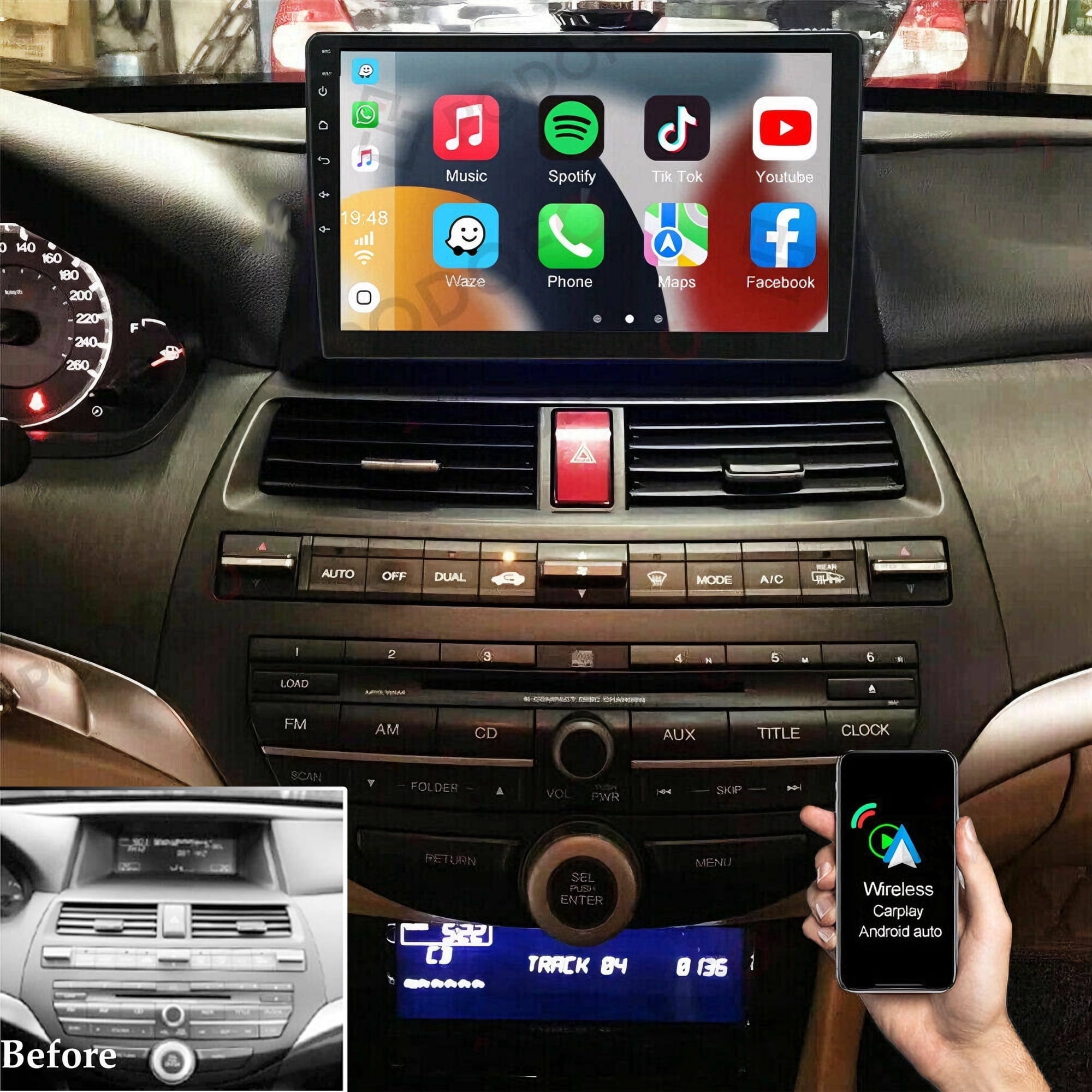 Car Stereo Radio Compatible for Honda Accord 2008-2013, 2+32G Car Radio Android 13 Car GPS Navigation 10 inch Touchscreen Built-in Carplay+Android Auto