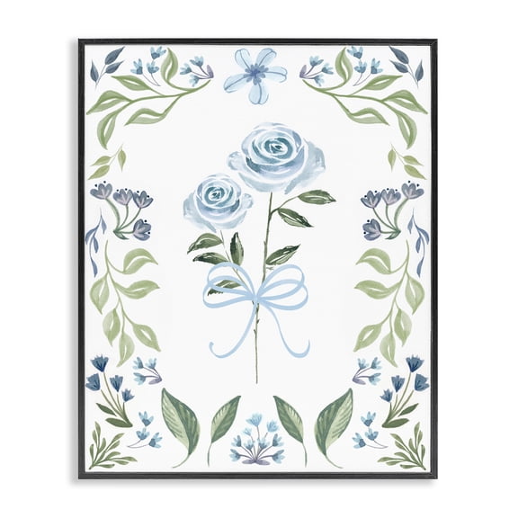 Stupell Industries Blue Roses & Floral Border Floral Painting Black Framed Art Print Wall Art, 11 x 14