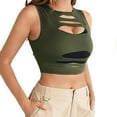 thumbnail image 2 of YHAJDS Womens Camisole Slim Cami Shirts 2024 Round Neck Distressed Detail Cropped Sleeveless Fitted Cami, 2 of 5