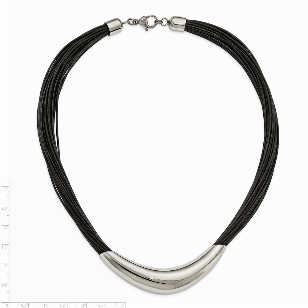 Stainless Steel Polished Faux Leather Cords Necklace - 19 Inch