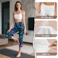 thumbnail image 7 of SCRAWLGOD Dragonfly Floral Blue Violet Women's Capri Yoga Pants with Pockets High Waisted Legging, Casual Breathable Yoga Pants with Tummy Control for Workout Running Gym, S, 7 of 7