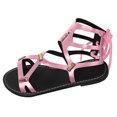 thumbnail image 4 of Rokment Women's Roman Vintage Flat Dress Sandals Beach Casual Gold Metal Buckles Leather Open Toe Fisherman Gladiator Walking Summer Shoes Pink Size 6.5, 4 of 4