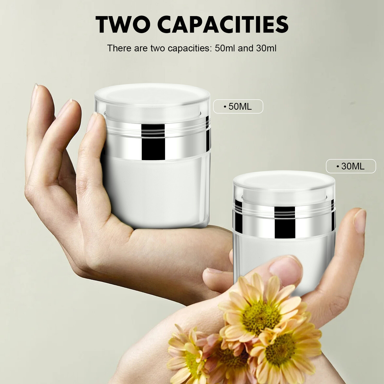 OHOIOLLA Vacuum Airless Pump Jars Multi Acrylic Cosmetic Containers for Lotion Storage
