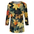 thumbnail image 6 of Womens Crew Neck 3/4 Length Sleeve Tees Fall Leaf Print Loose Fit Casual Shirts Curved Hem Lightweight Dressy Tunic Tops ,S,Light Green, 6 of 7
