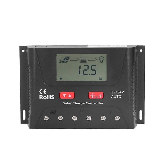 30A 12V/24V PWM Solar Charge Controller Regulator LCD Display Automatic Identification Adjustable Paremeter for RV Yacht
