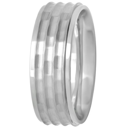Men's Stainless Steel Bark Finish Wedding Ring Band