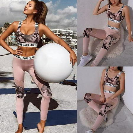 Vest Women Camo 2PCS Women's Camouflage Print Sport Wear Vest Tank Top Long Trousers Outfit Set Hollow Grenadine Vest for Running / Training / Yoga ()