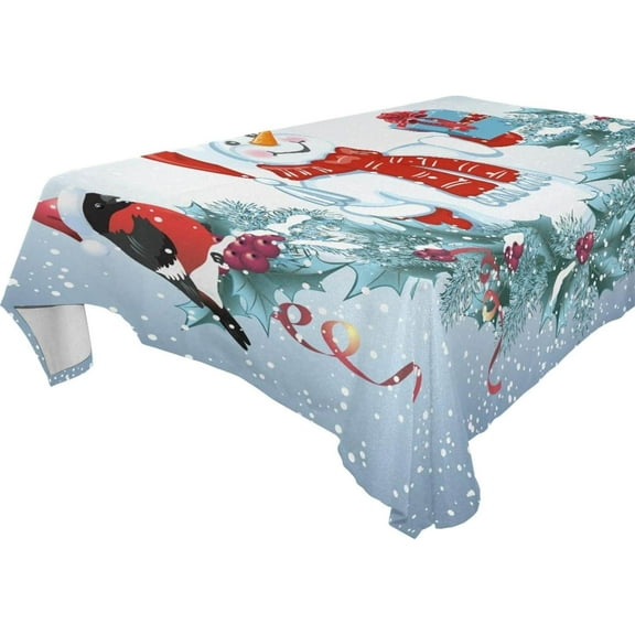 SKYSONIC 60"x60" Square Tablecloth with Snowman in Santa Hat Prints, Anti-Wrinkle and Smooth Table Cloth for Kitchen/Home/Dinning Wedding Decoration