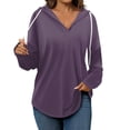 thumbnail image 2 of UPPADA Womens Comfy Hoodies V Neck Drawstring Hoodies Fall Dressy Solid Pullover Tops Loose Fit Soft Blouses Womens Hoodies Pullover Graphic Purple,XL, 2 of 5