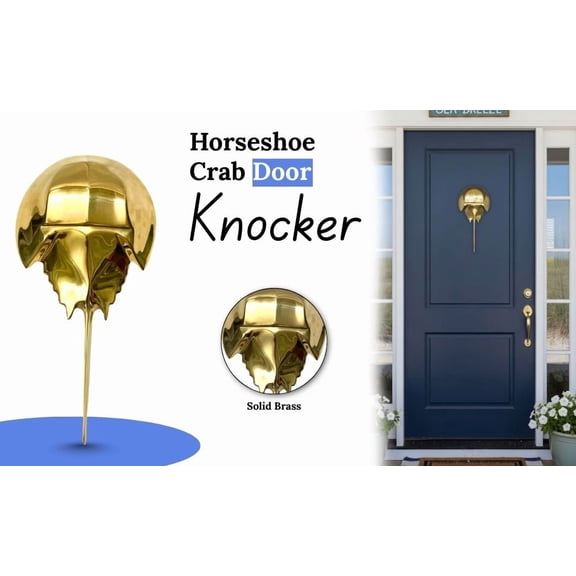 Shiny Brass Horseshoe Crab Fish Door Knocker, Brass Finish with Nautical Door Accessories