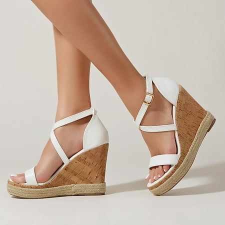 

Hvyes Women s Espadrille Platform Sandals Wedge Open Toe Sandals Summer Casual Brided Strap Wedge Sandals Size 9.5