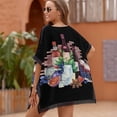thumbnail image 4 of Watercolor Wine Glasses And Bottles Decorated with Delicious Food Women's Swimsuit Coverup Summer Beach Cover Up Bathing Suit Dress, 4 of 6