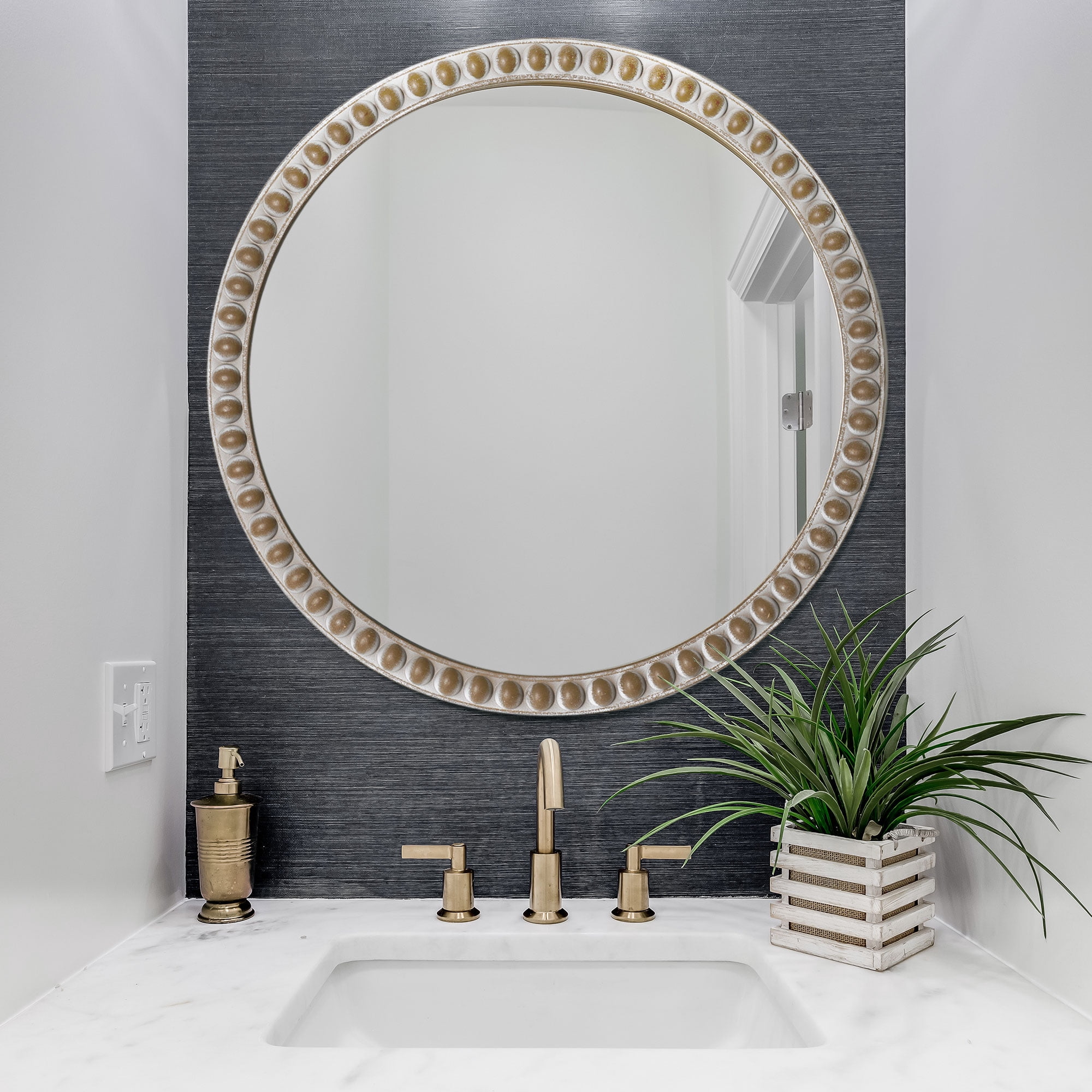 Crystal Art Gallery 24" x 24" Circle Wooden Beaded Frame Wall Mirror Set of 1
