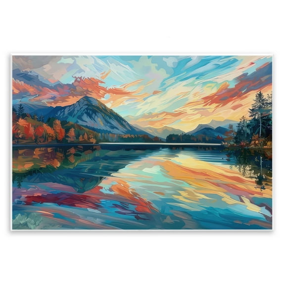 Stupell Industries Abstract Swirled Lake & Mountain Landscape & Nature Painting Unframed Art Print Wall Art, 15 x 10