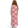 thumbnail image 2 of Uourmeti Girl Maxi Dress Pink Pig Strawberry Print Short Sleeve Crew Neck Dresses with Pockets for Girls Loose A-line Dress, Size 5-6 Years, 2 of 7