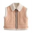 thumbnail image 2 of Meichang Women's Outerwear Vests Sherpa Fleece Jacket Cropped Vest Zip Up Faux Leather Sleeveless Winter Coat with Pockets, 2 of 8