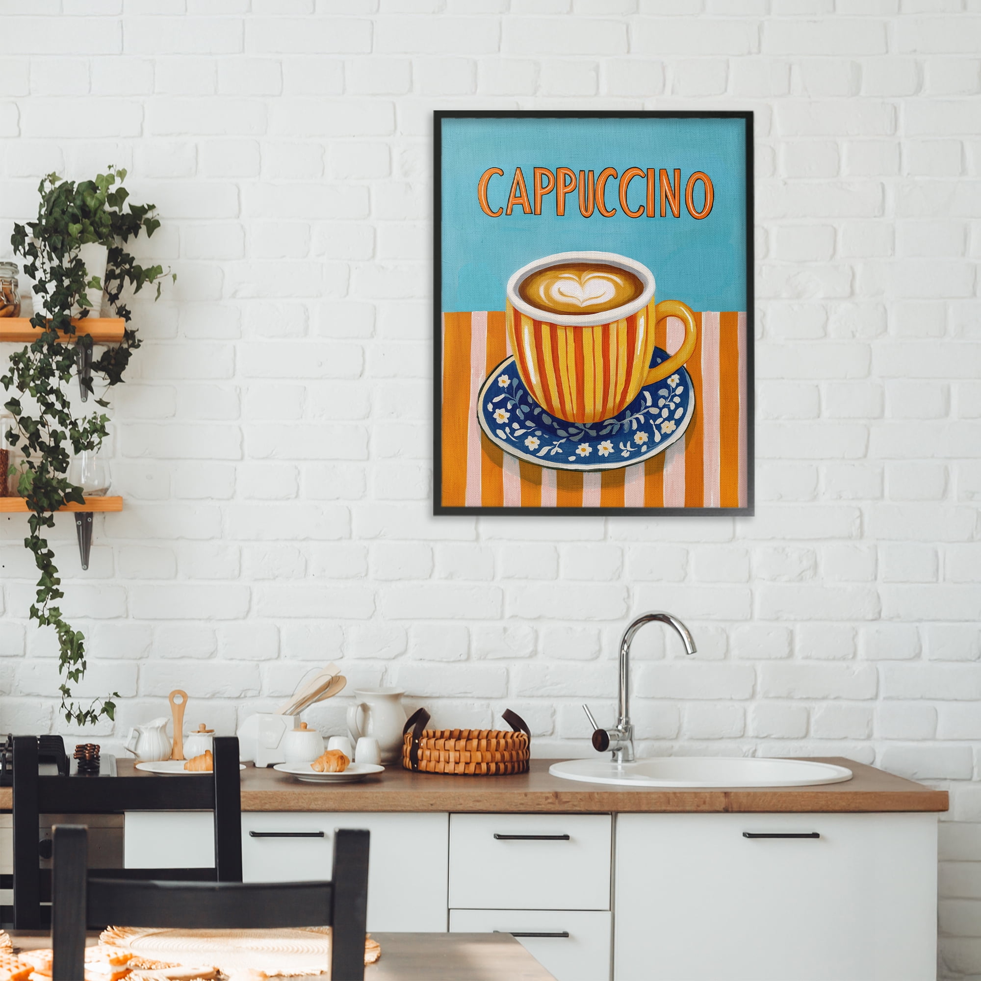 Stupell Industries Cappuccino Stripes Blue & Orange Black Framed Giclee Art, design by Yen