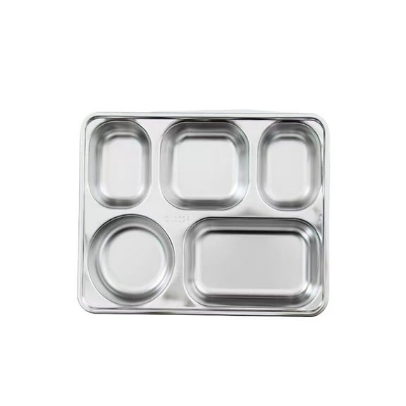 CHUANYAN Stainless Steel Plate Food Containers Tray With Compartments Sliver Bento Lunch Boxs With Lid For Canteen Restaurant Tableware