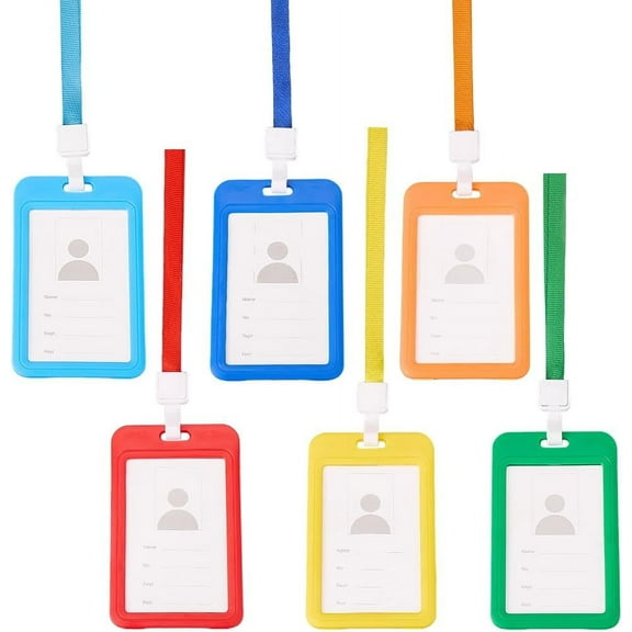 Rectangle Plastic ID Badge Holder with Lanyard Vertical Double Sided Transparent ID Card Holder Mixed Color 830mm 12pcs/set