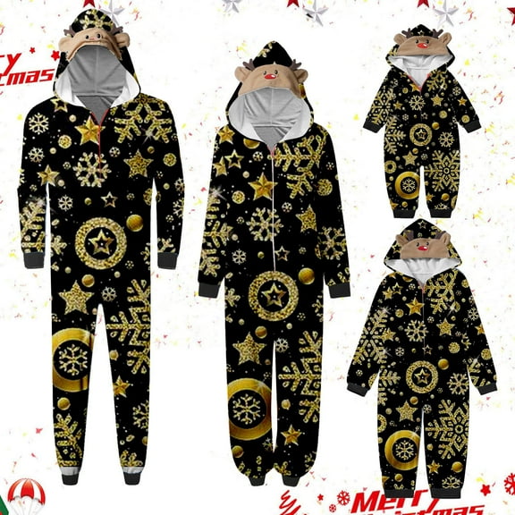 Odeerbi Matching Family Christmas Pajamas Sets Parent-Child Warm Hooded Jumpsuit Halloween Printed Home Wear Jammies Set Loungewear Sleepwear for Kids
