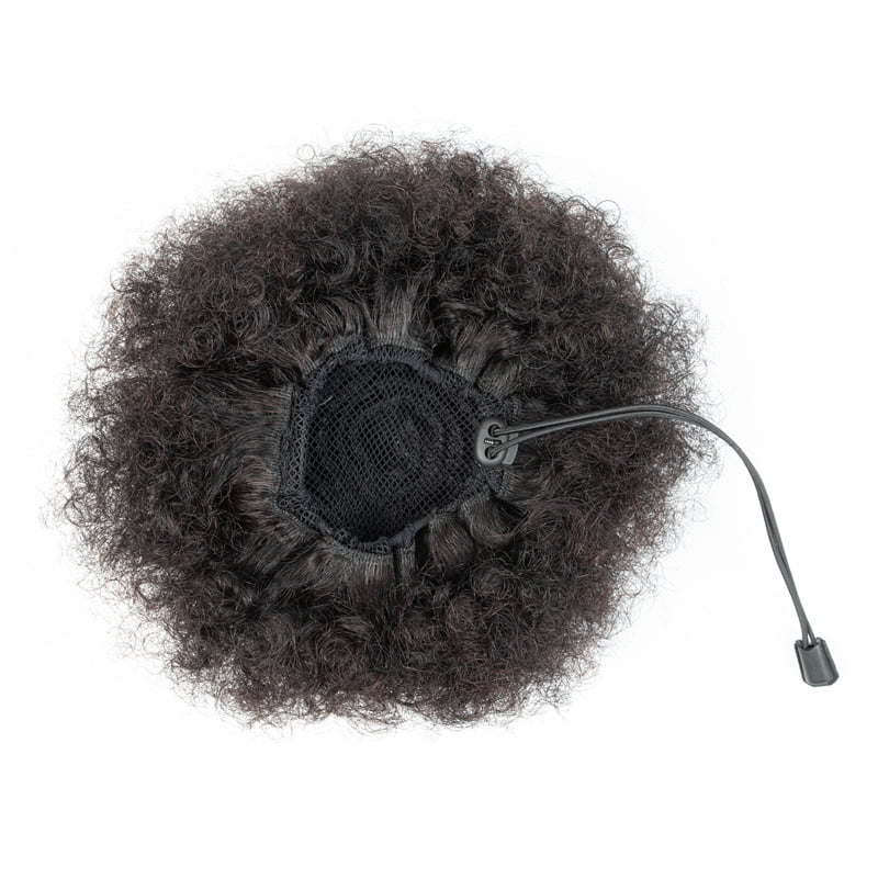 4Inch 1PC Natural Black Puff Ponytail Human Hair Bun Kinky Curly Drawstring Ponytail Clip In Hair Extensions Soft Feel Hair Chignon