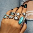 thumbnail image 2 of Dsscvnef Minimalist Black Ring Combination 8 Piece Flower Rings, 2 of 7