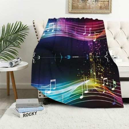 Orinice Throw Blankets for Sofa Couch Fluffy Cozy Flannel Travel Outdoor Blanket, Summer Desk Blanket for Work Chair, Lap Blanket & Pet Blanket, Home Decor- Color Music Notes 40x50in