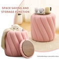 thumbnail image 4 of 17'' Round Storage Ottoman with Waterproof Tray Top, Cylindrical Storage Footstool with Vertical Stripe Design, Teddy Fabric Vanity Stool with Anti-Slip Design for Living Room Entryway, Pink, 4 of 6