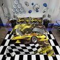thumbnail image 2 of Toddler Race Car Bed,Yellow Neon Lights Honeycomb Bedding Set Cool Sports Car Glitter Beehive Geometric Hexagon Queen Comforter Set,Black White Grid Lattice Quilt Buffalo Plaid Decor, 2 of 6