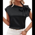 thumbnail image 2 of Blusa de Satén con Cuello Alto, Mangas y Lazo para Mujer, para Oficina Negro XL, 2 of 7