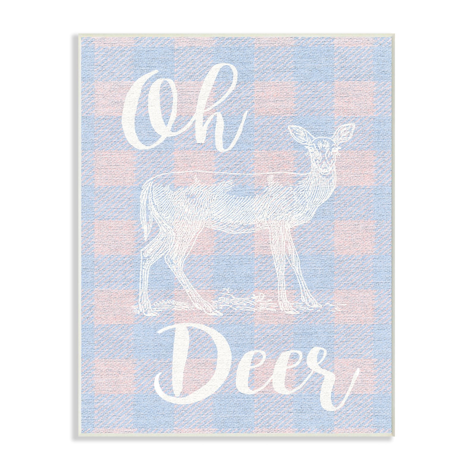 The Kids Room by Stupell Oh Deer White Stamp on Pink Plaid Wall Plaque Art, 10 x 0.5 x 15