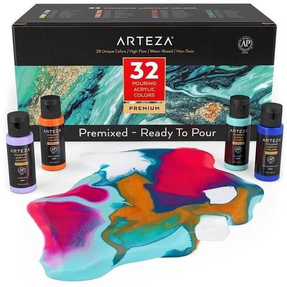 Arteza Acrylic Pouring Paint Art Supply Kit, 2 fl oz, Set of 32