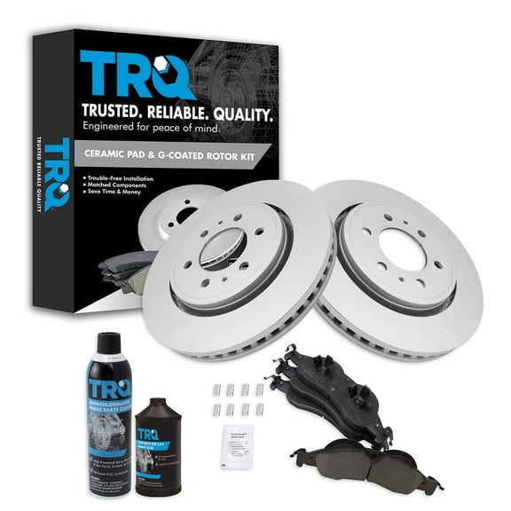 TRQ Front Premium Posi Ceramic Brake Pad & Coated Rotor Kit w/Chemicals BKA24361