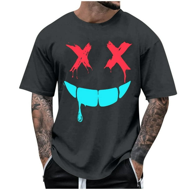 Camisetas de Cuello de la Tripulación de los Hombres de Poliéster Impreso en Seco Rápido, Cuello Redondo de Corte 3D para Gimnasio, Carrera, Ciclismo Y Ocasional