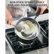 Cook N Home 1-Quart Nonstick Sauce Pan with Lid, Professional Granite Saucepan Non Stick Small Cooking Pots with Stay-Cool Silicone Handle, Heavy Gauge Aluminum Induction Cookware, Marble
