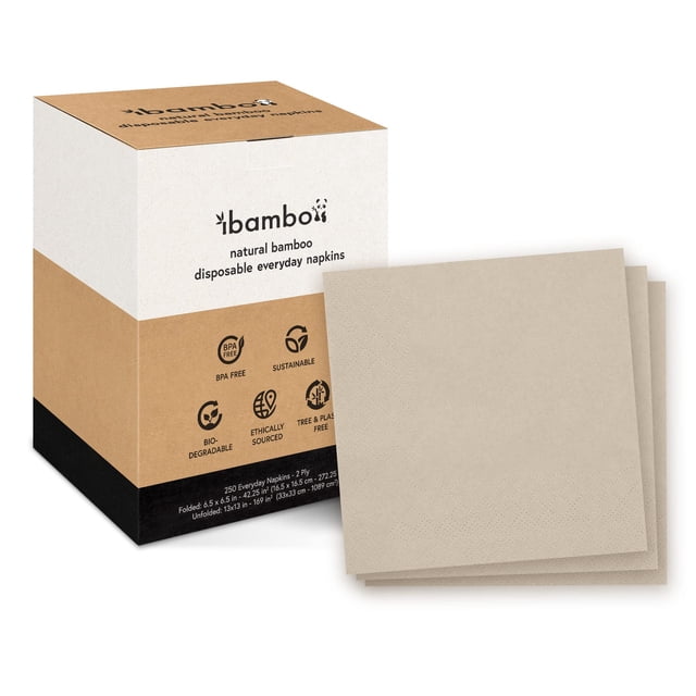 Paquete de 250 servilletas Ibambo, 100% bambú, 2 capas, con certificación FSC
