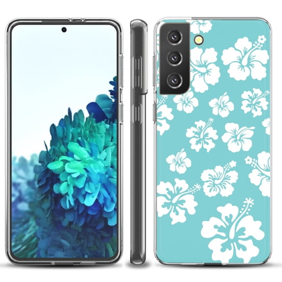 Slim-Fit TPU Protective Phone Case compatible with Samsung Galaxy S21  5G / S21 PLUS 5G, by OneToughShield ® - Hibiscus Teal