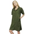 thumbnail image 1 of Bimba Womens Fuchsia Pink Notched Collar Button Down Sleepshirt With Pockets-8, 1 of 6