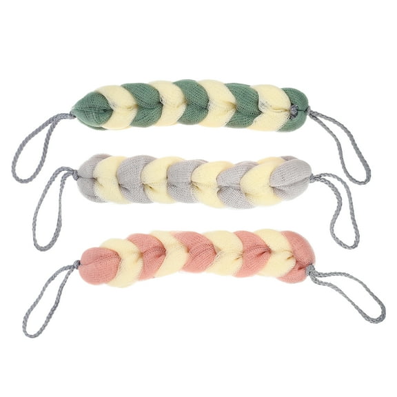 Unique Bargains 3 Pcs Bath Sponge Long Stretch Back Sponge for Body Shower Clean Beige Gray Khaki Pink 11.81"x1.97"