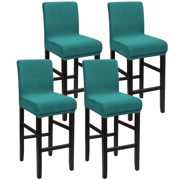Unique Bargains Polyester Stretch Bar Stool Covers Elastic Band Mid Back Chair Slipcover Teal 4 Pcs