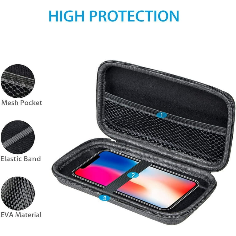 GLCON Portable Protection Hard EVA Case for External Battery,Cell  Phone,GPS,Hard Drive,USB Charging Cable,Carrying Bag Mesh Inner  Pocket,Zipper Enclosure,Durable Exterior,Universal Travel Pouch Bag Black 
