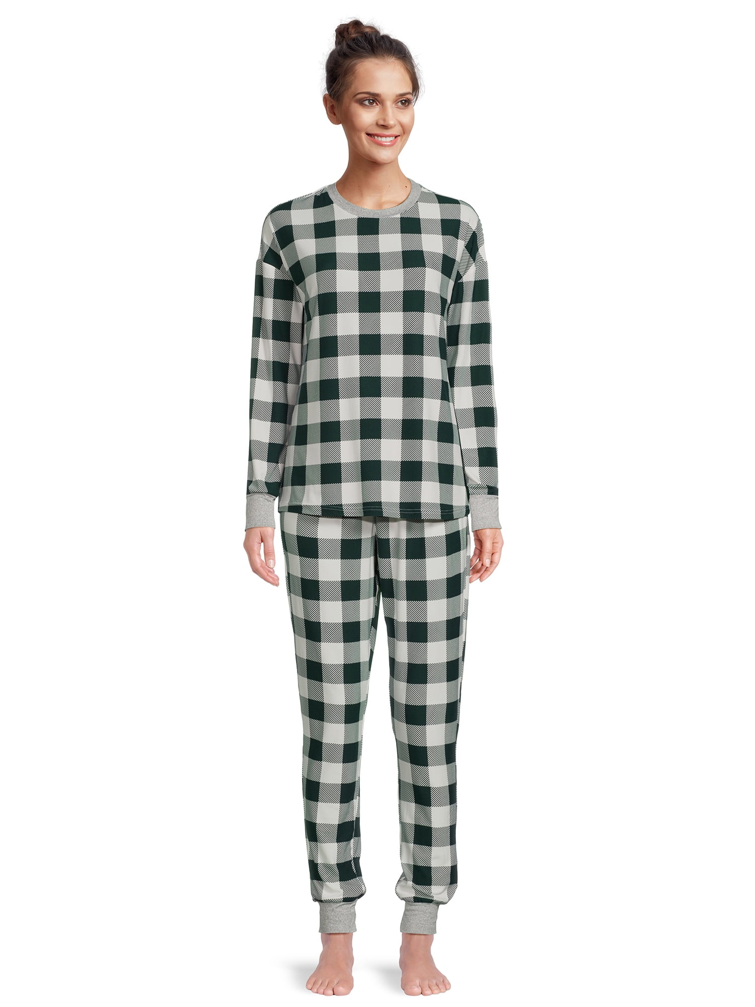 Jolly Jammies Women’s Holiday Green Plaid Matching Family Pajamas Sleepwear Set, 2-Piece, Sizes S-3X