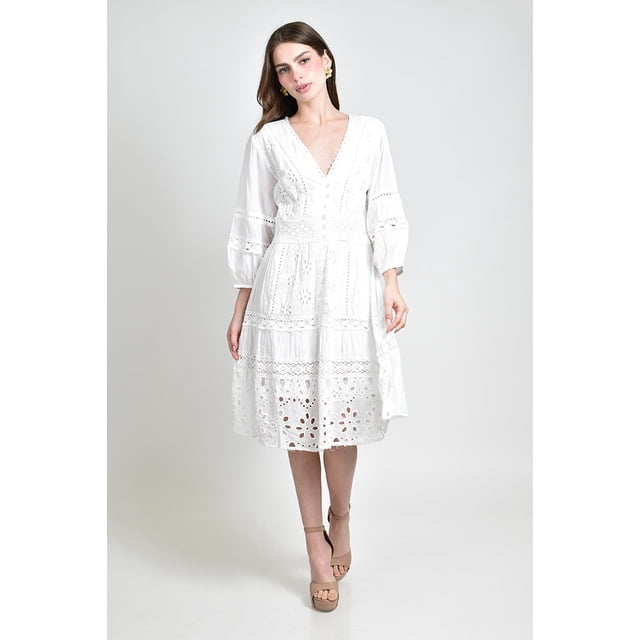 Vestido boho con encaje bordado Roman Fashion /Juvenil, 104 (Blanco) blanco G